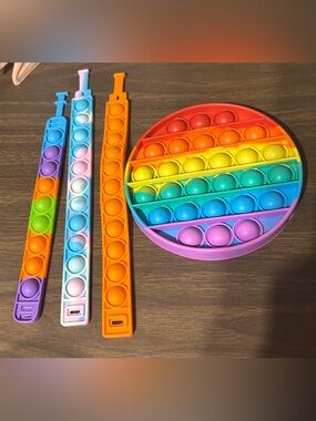 Rainbow Kids Silicone Pop-It Fidget Toy - Round and  Pop-it Bracelet Styles